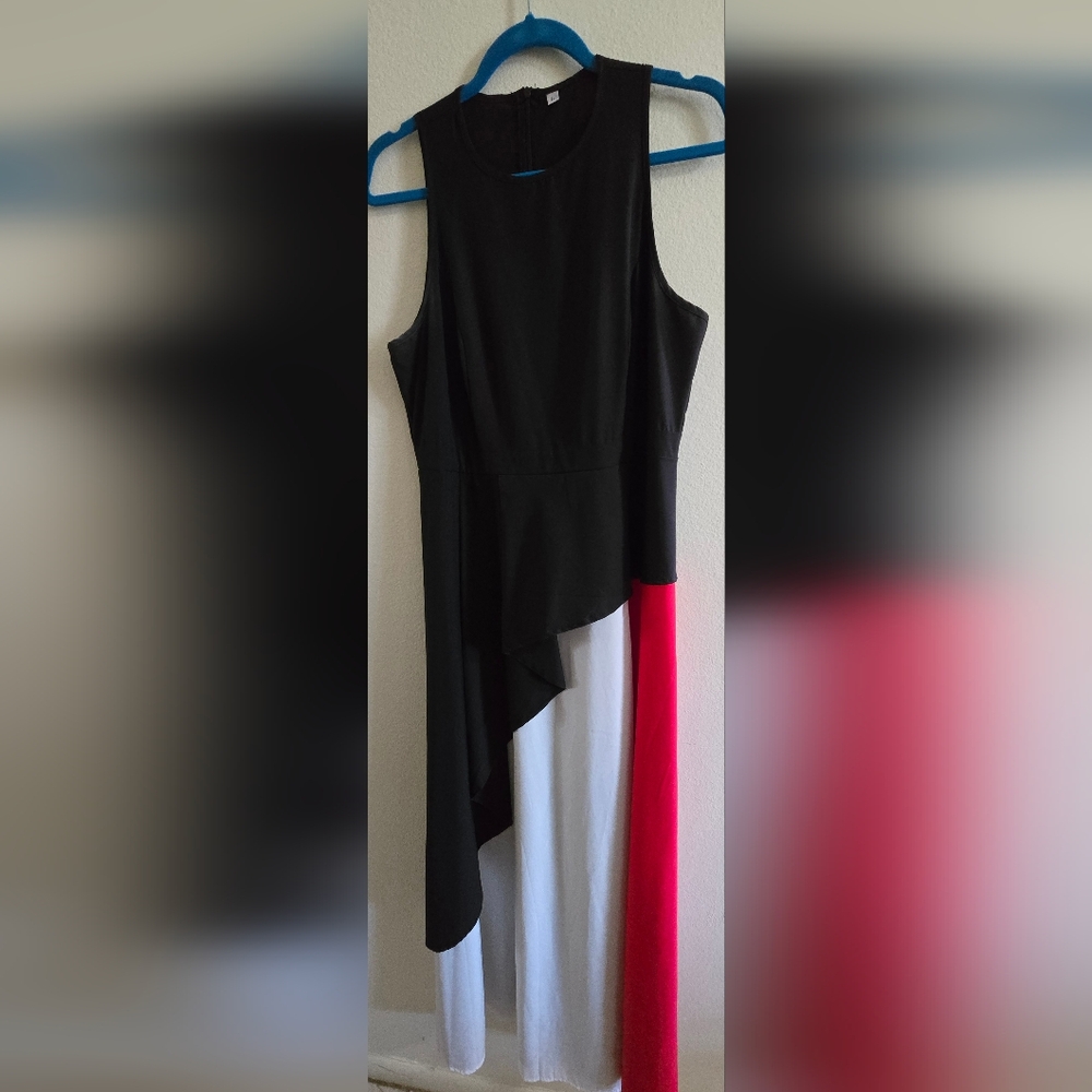 Chic Black Dress with Red and White Accents